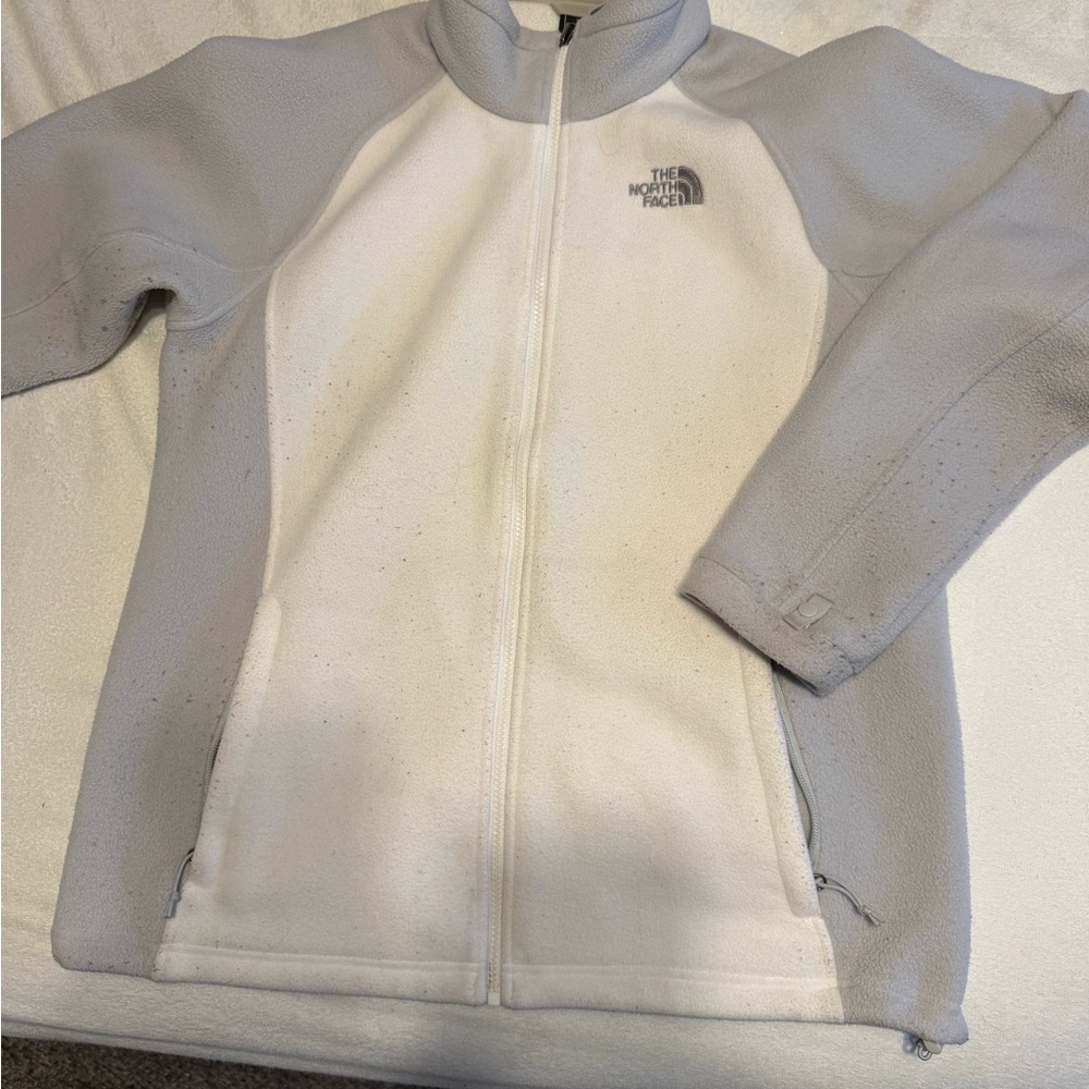 The North Face Women’s Light Gray and White Fleece Jacket